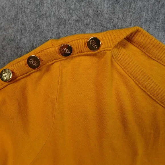 Ralph Lauren Top Womens Small Long Sleeve Ruffle Cuff Gold Button Crew Neck - Picture 2 of 11